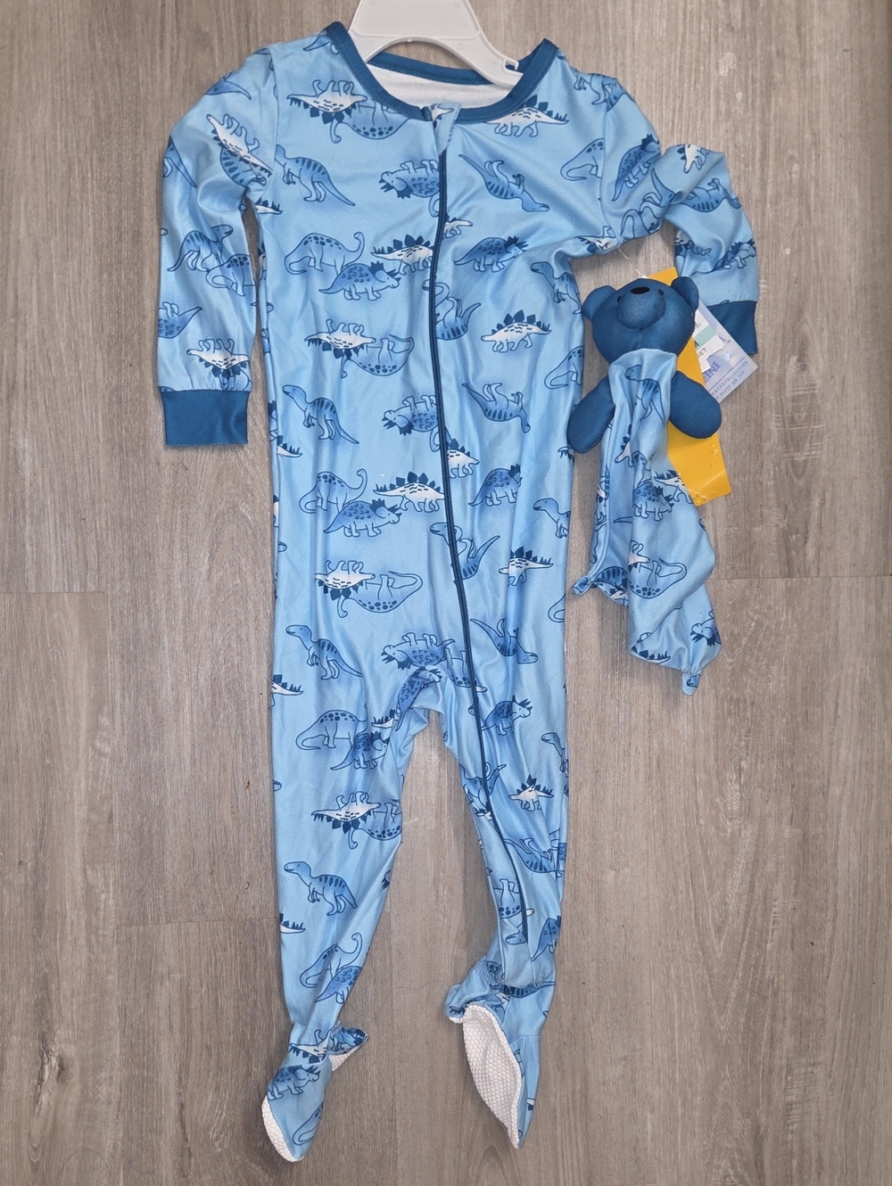 Blue Dino Print Kids One-Piece Footed Pajamas